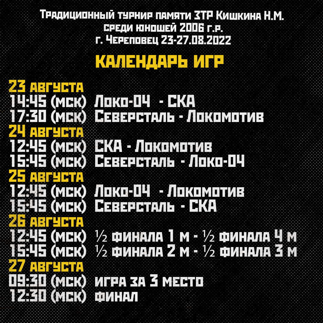 Календарь традиционного турнира памяти ЗТР Кишкина Н.М. 2022/23